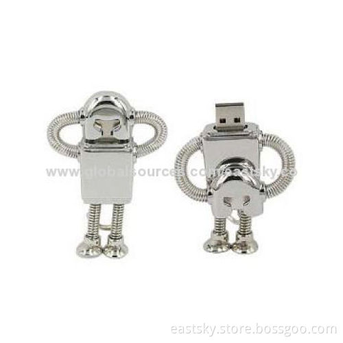 Robot-style USB drive, made of metal material, capless, 64MB to 32GB memory capacity